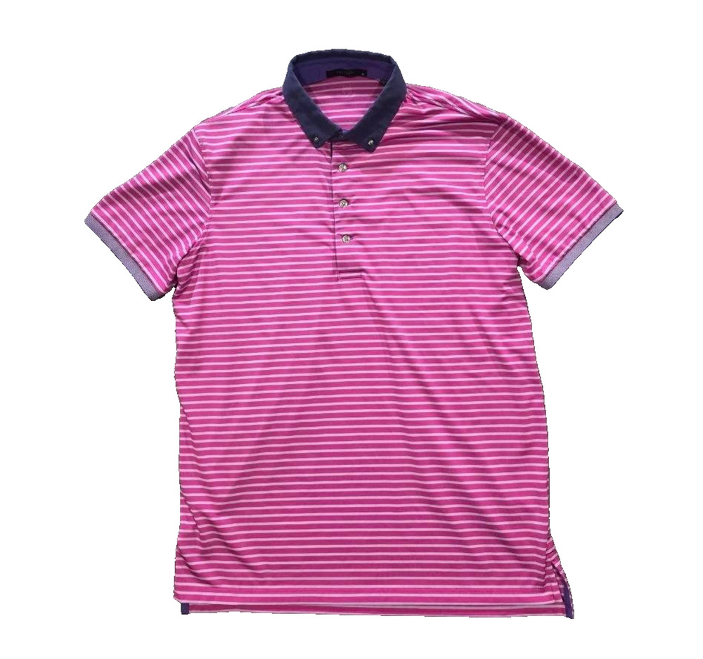 Greyson Shirt Medium Striped Short Sleeve Polo Golf Performance Stretch A010915